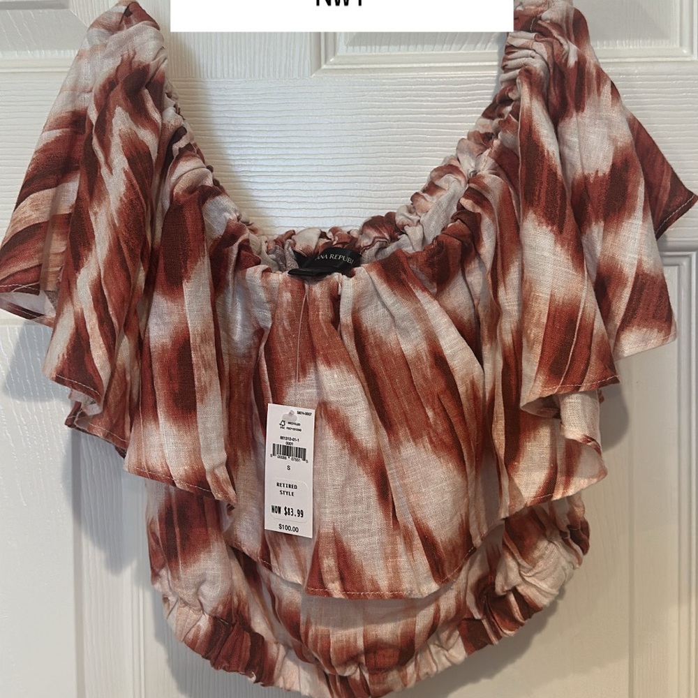 Banana Republic Brown and Orange Flutter Sleeve Ruched Blouse